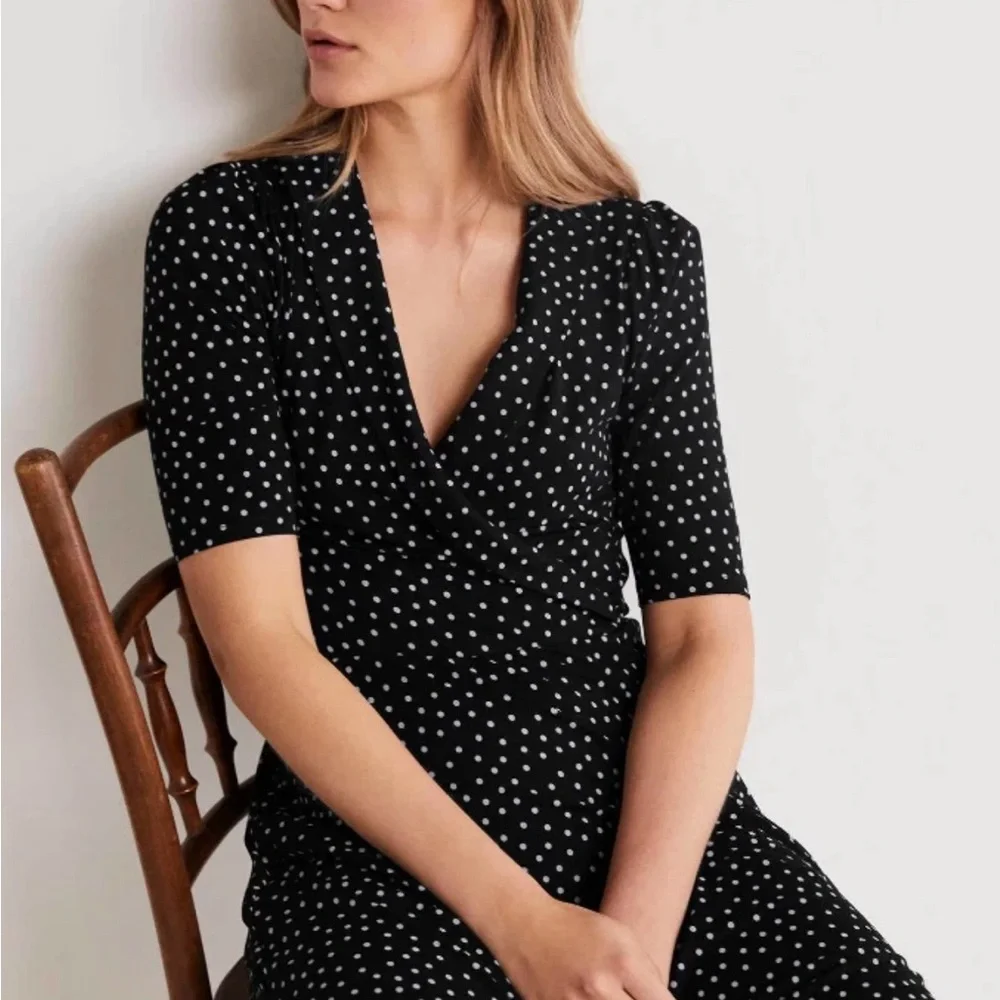 Boden Fixed Wrap Jersey Dress Scattered Polka dot - Picture 4 of 10